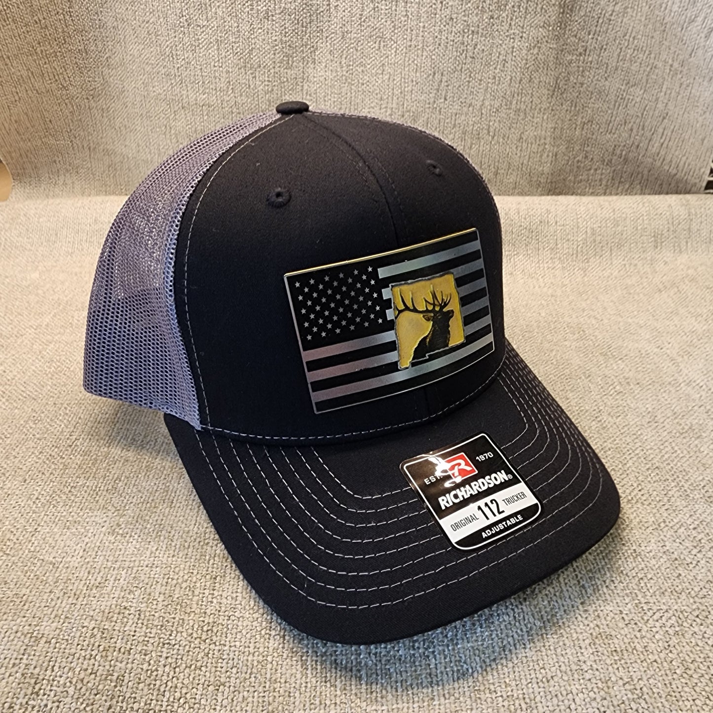 Off The Shelf Richardson 112 Trucker W/Patch Black/Heather Grey