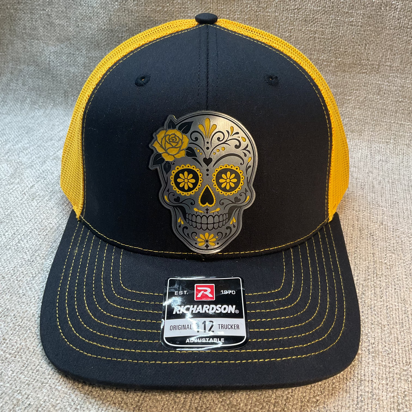 Off the Shelf Richardson 112 Original Trucker Black/Yellow Sugar Skull