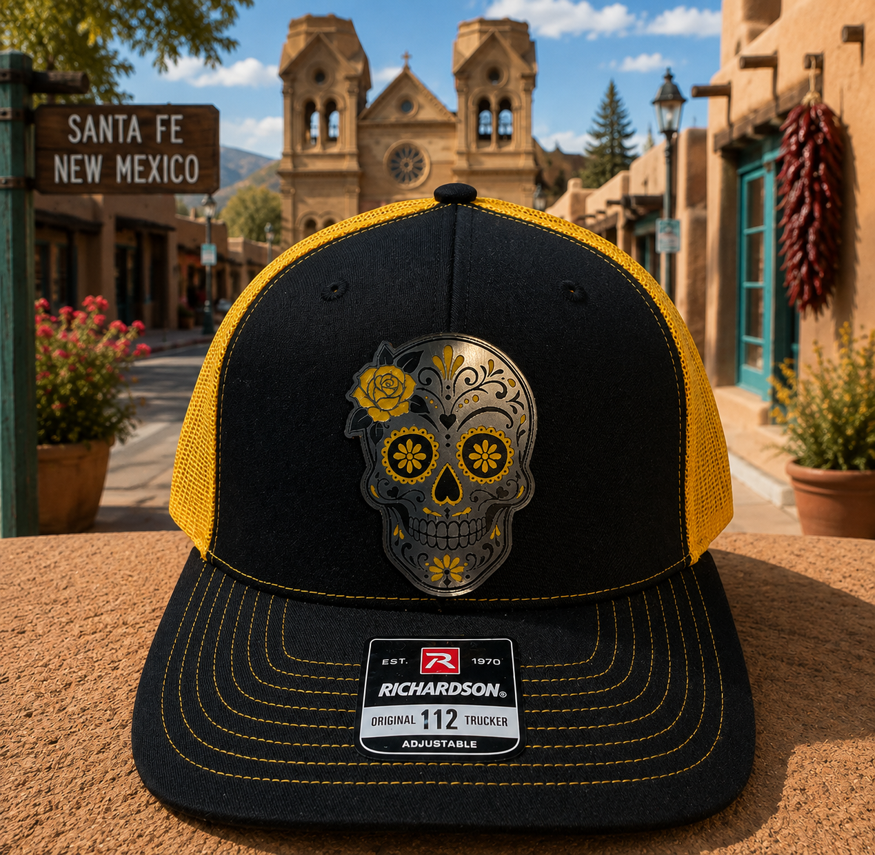 Off the Shelf Richardson 112 Original Trucker Black/Yellow Sugar Skull