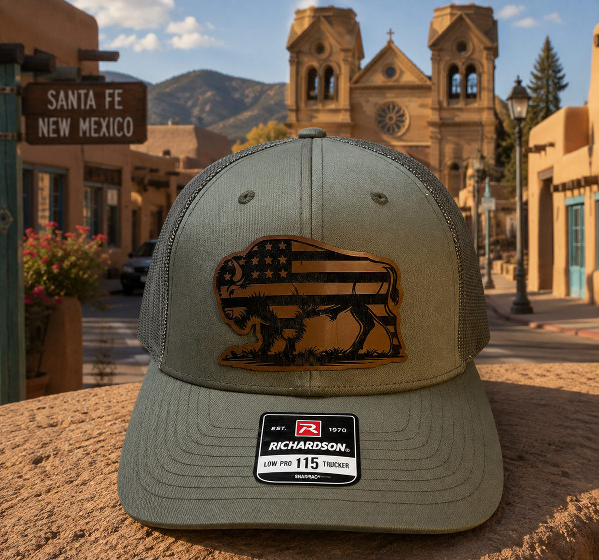 Off the Shelf Richardson 115 Low-Pro Trucker with Buffalo/USA Flag